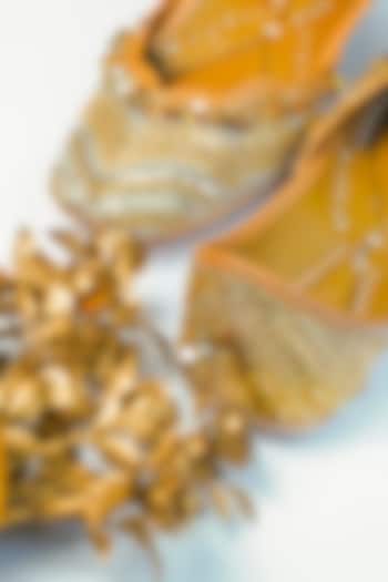 Gold Silk & Tissue Handcrafted Juttis by Juliet Rose at Pernia's Pop Up Shop