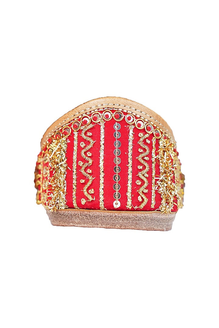 Red Silk Resham & Sequins Embroidered Handcrafted Juttis by Juliet Rose at Pernia's Pop Up Shop