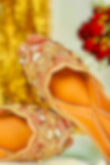 Red Silk Zari & Mirror Embellished Handcrafted Juttis by Juliet Rose at Pernia's Pop Up Shop