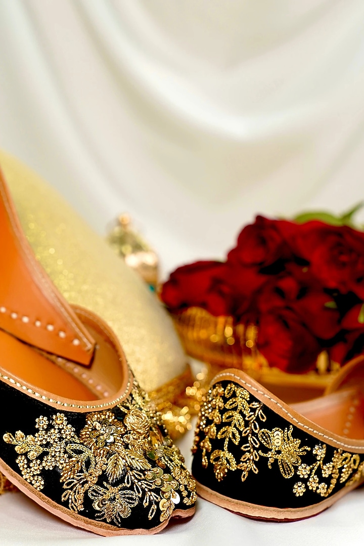 Black Velvet Beads Embellished Handcrafted Juttis by Juliet Rose at Pernia's Pop Up Shop