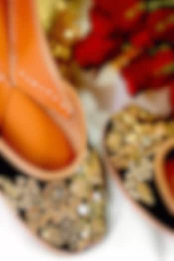 Black Velvet Beads Embellished Handcrafted Juttis by Juliet Rose at Pernia's Pop Up Shop