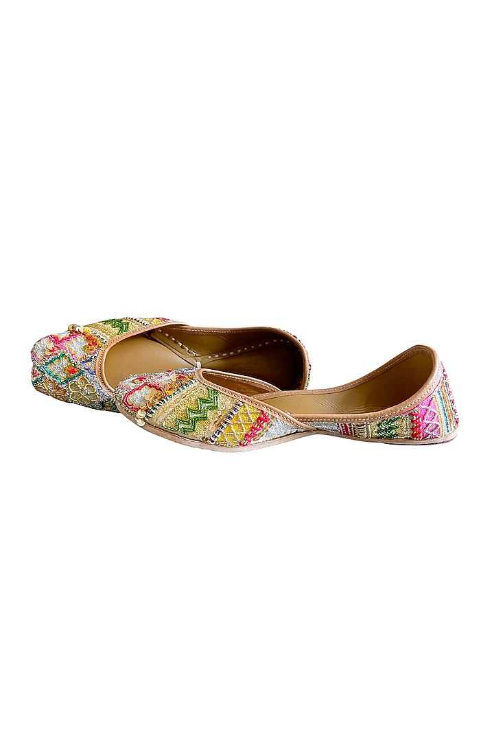 Multi-Colored Silk Sequins Embroidered Handcrafted Juttis by Juliet Rose at Pernia's Pop Up Shop