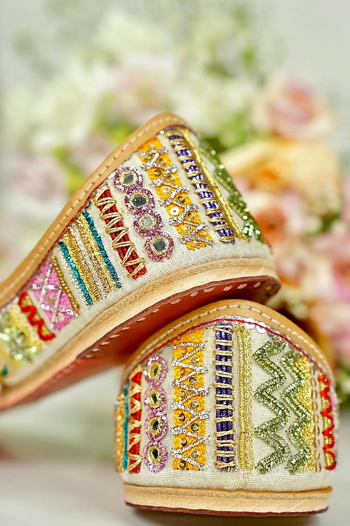 Multi-Colored Silk Sequins Embroidered Handcrafted Juttis by Juliet Rose at Pernia's Pop Up Shop
