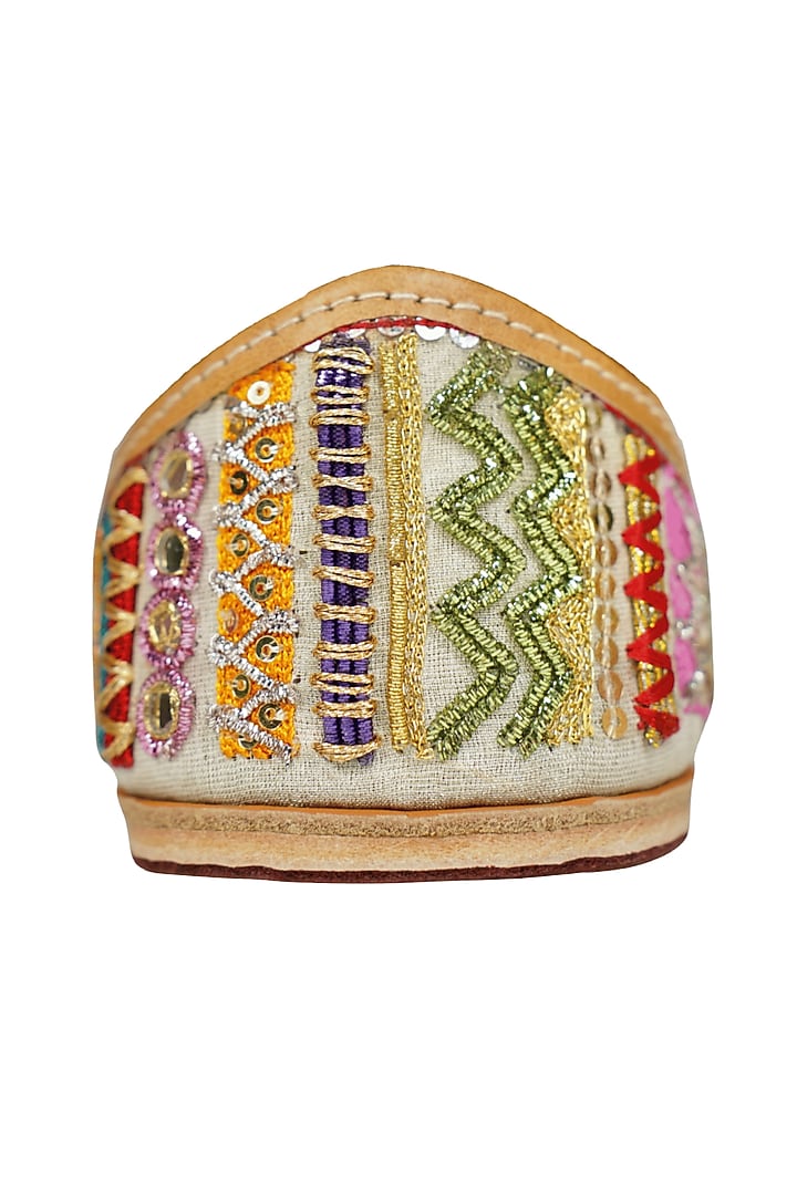 Multi-Colored Silk Sequins Embroidered Handcrafted Juttis by Juliet Rose at Pernia's Pop Up Shop
