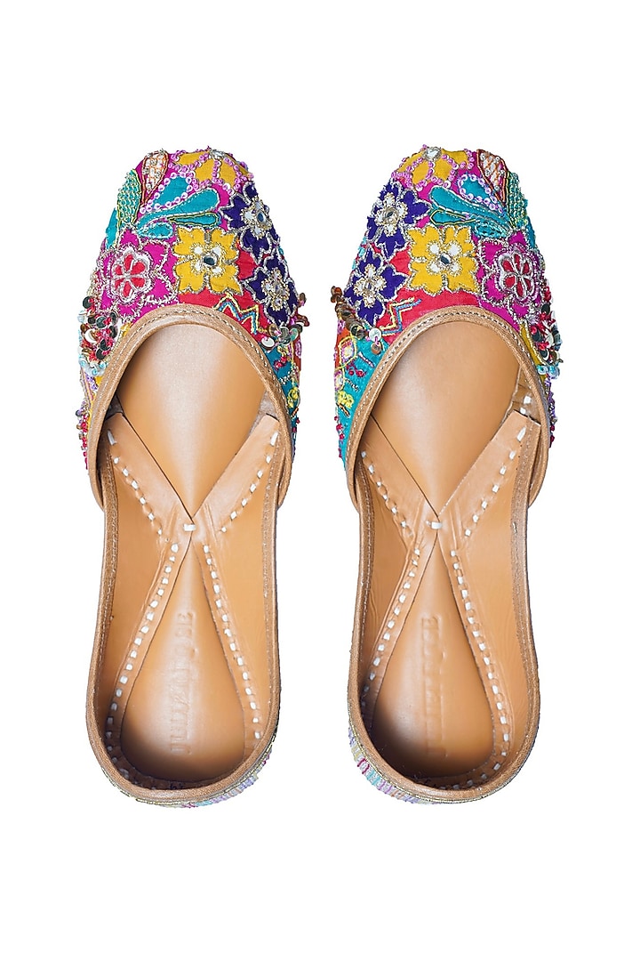 Multi-Colored Upcycled Patchwork Sequins Embellished Handcrafted Juttis by Juliet Rose at Pernia's Pop Up Shop