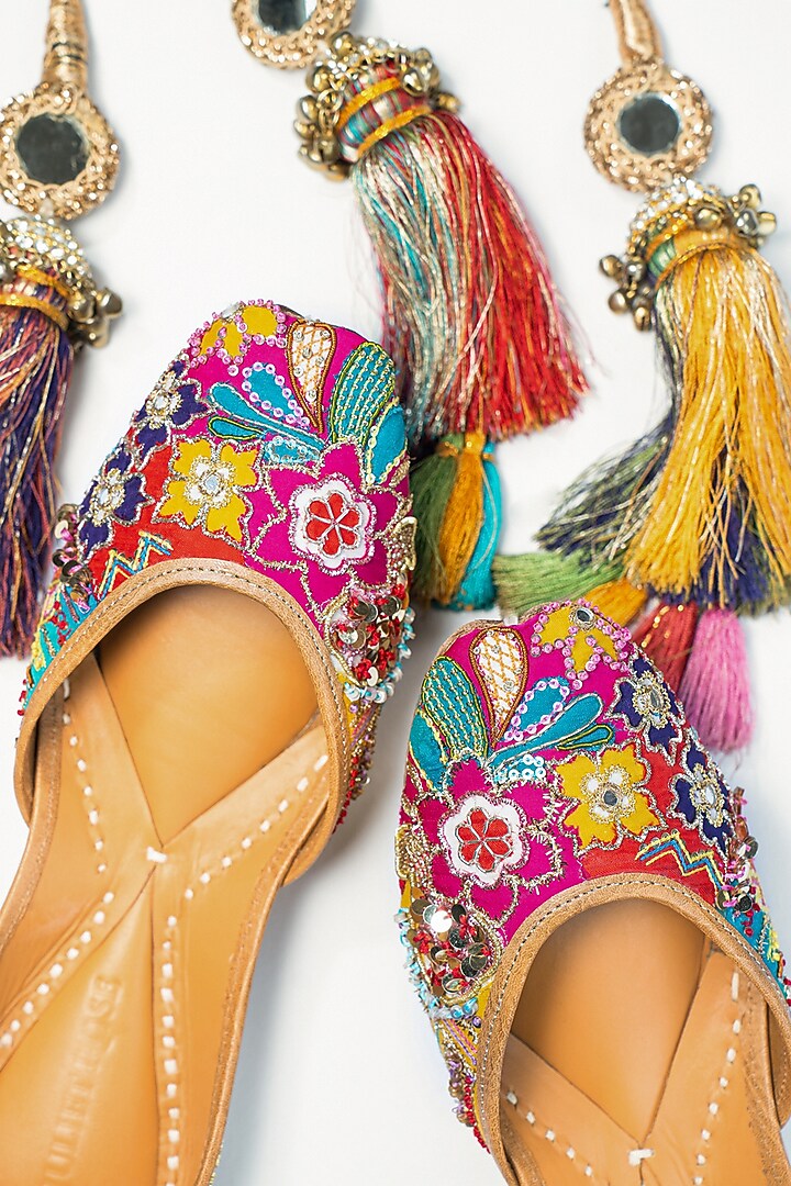Multi-Colored Upcycled Patchwork Sequins Embellished Handcrafted Juttis by Juliet Rose at Pernia's Pop Up Shop