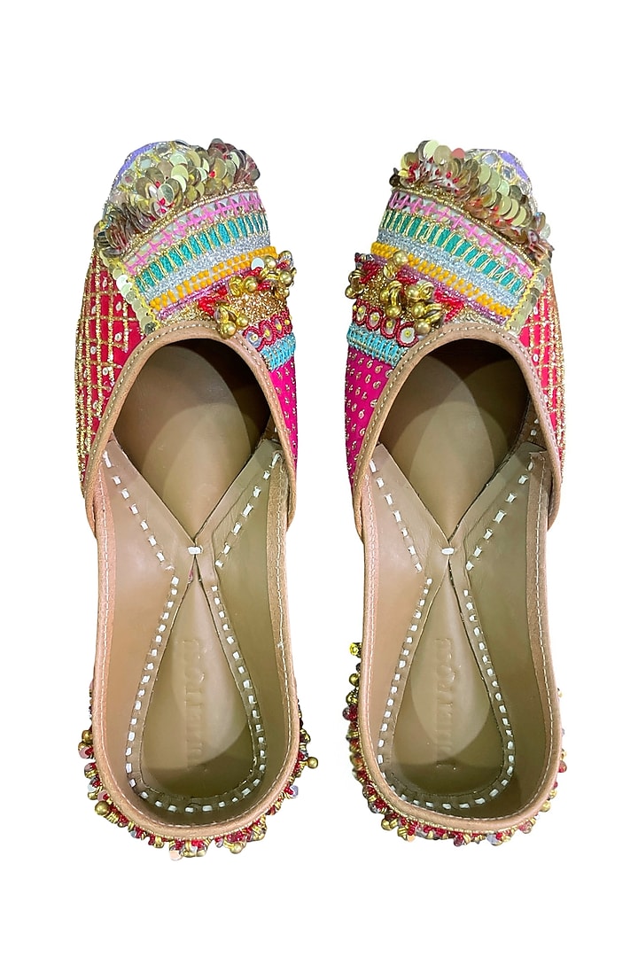 Multi-Colored Upcycled Patchwork Sequins Embellished Handcrafted Juttis by Juliet Rose at Pernia's Pop Up Shop