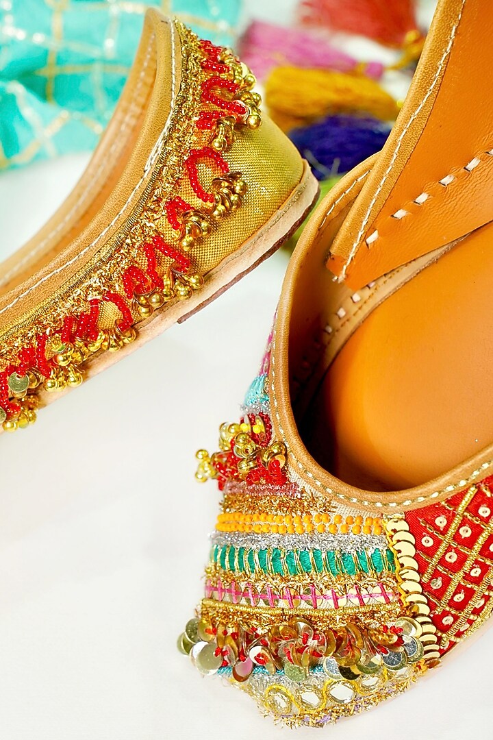 Multi-Colored Upcycled Patchwork Sequins Embellished Handcrafted Juttis by Juliet Rose at Pernia's Pop Up Shop