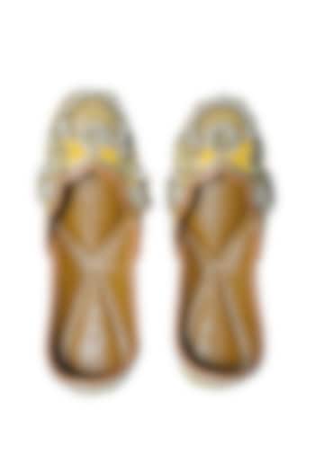 Yellow Silk Pearl & Sequins Embellished Handcrafted Juttis by Juliet Rose at Pernia's Pop Up Shop