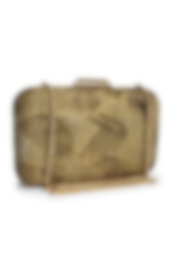 Gold Silk Hand Embroidered Box Clutch by Jasbir Gill at Pernia's Pop Up Shop