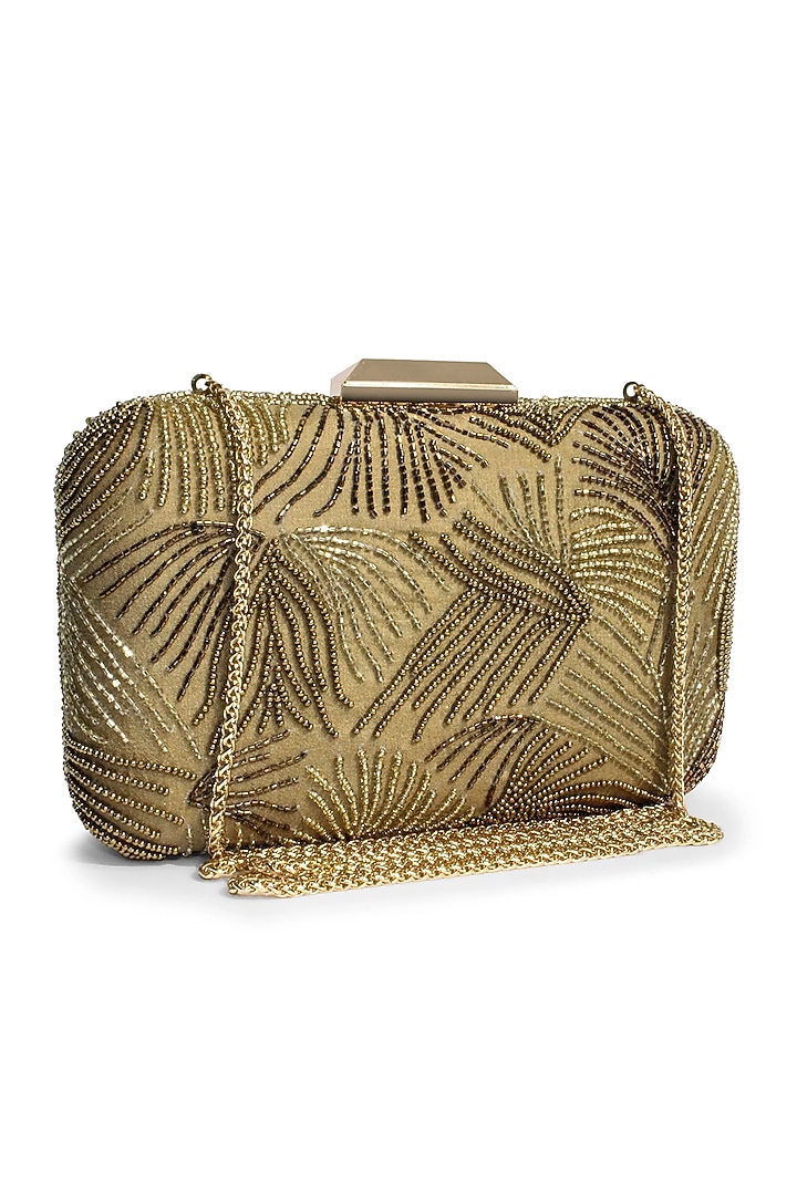 Gold Silk Hand Embroidered Box Clutch by Jasbir Gill at Pernia's Pop Up Shop