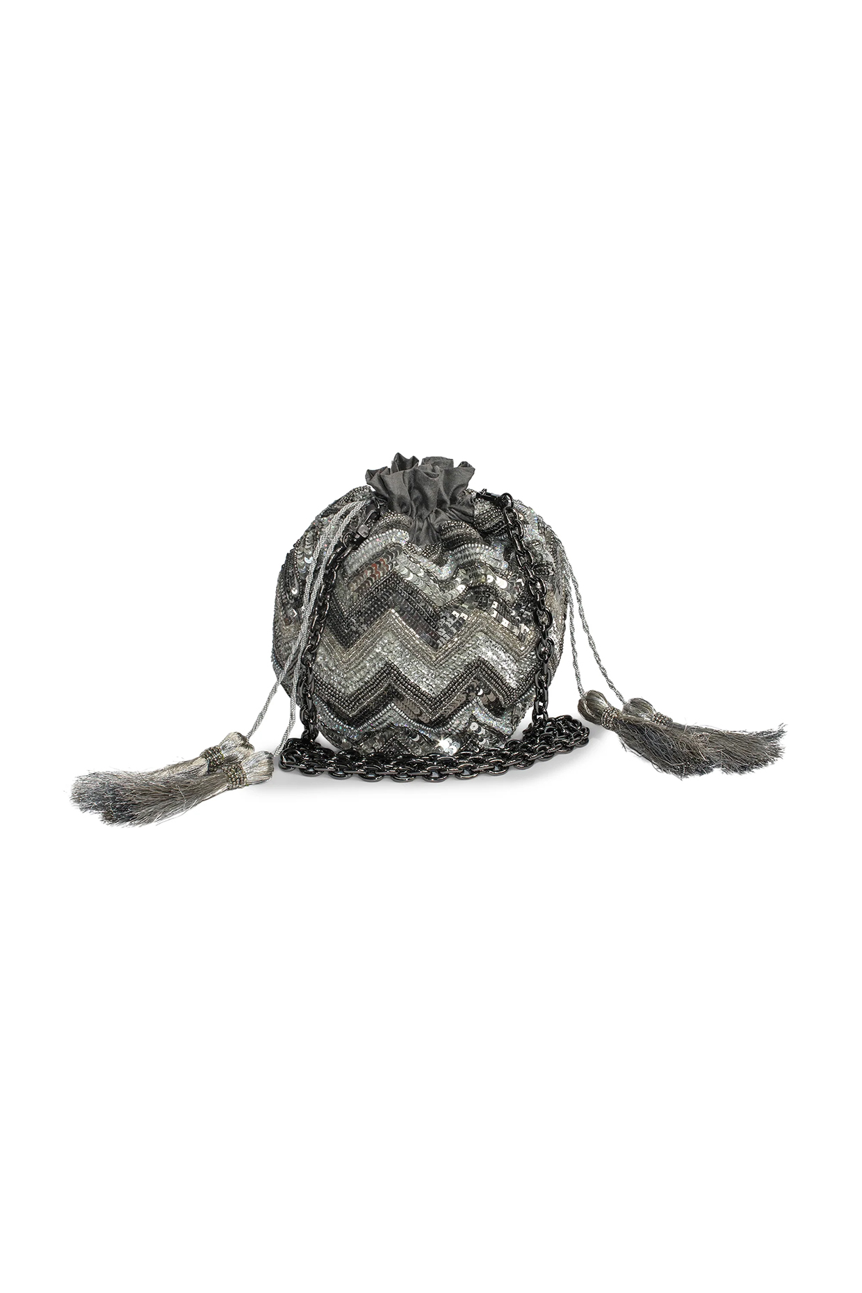 Silver Polyester Embroidered Potli Bag by Jasbir Gill at Pernia's Pop Up Shop