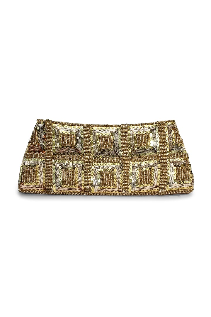 Gold Polyester Embroidered Clutch by Jasbir Gill at Pernia's Pop Up Shop