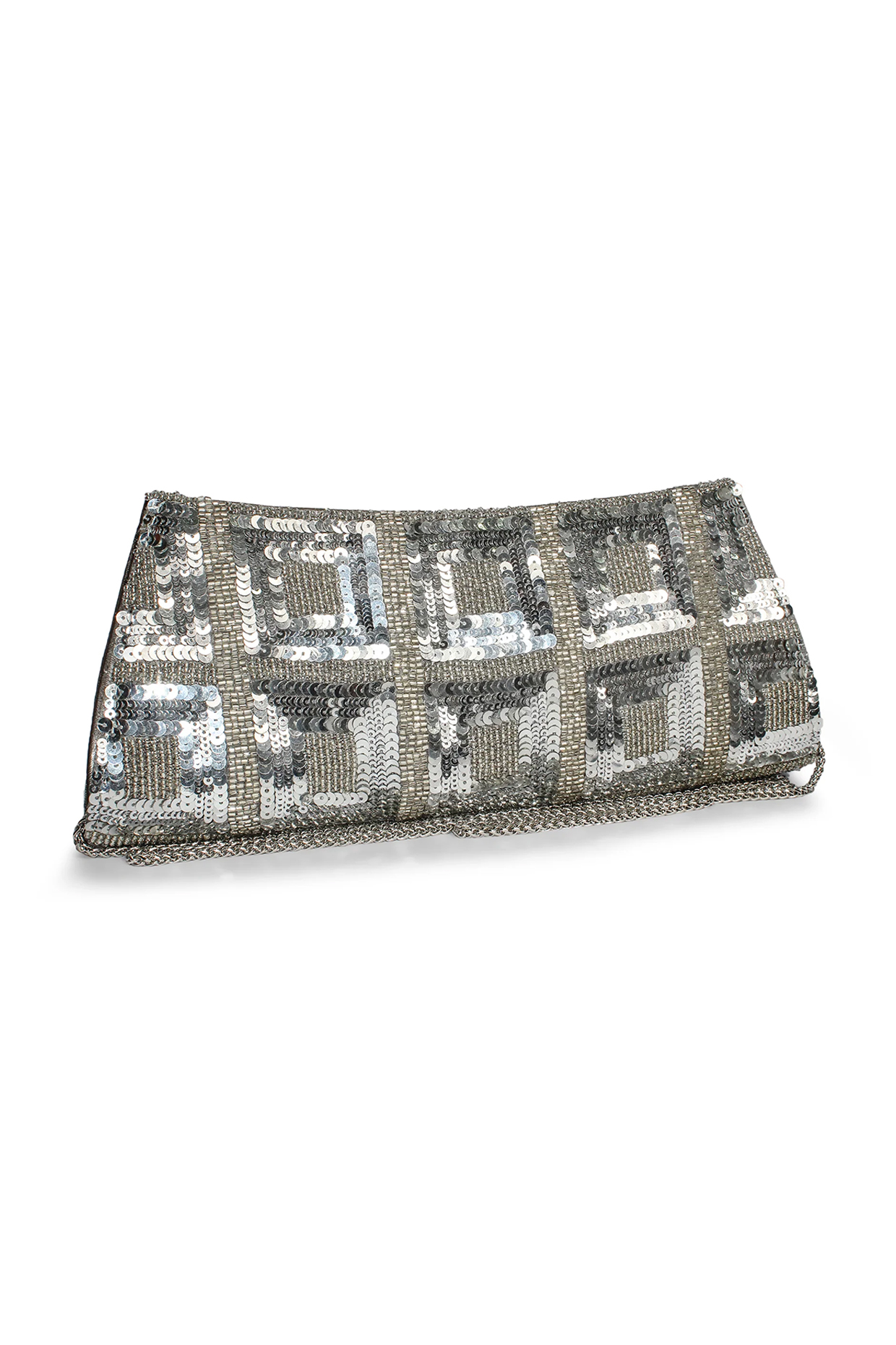 Silver Polyester Embroidered Clutch by Jasbir Gill at Pernia's Pop Up Shop