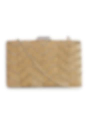 Gold Polyester Embroidered Box Clutch by Jasbir Gill