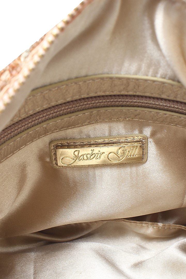 Gold Polyester Embroidered Crossbody Bag by Jasbir Gill at Pernia's Pop Up Shop