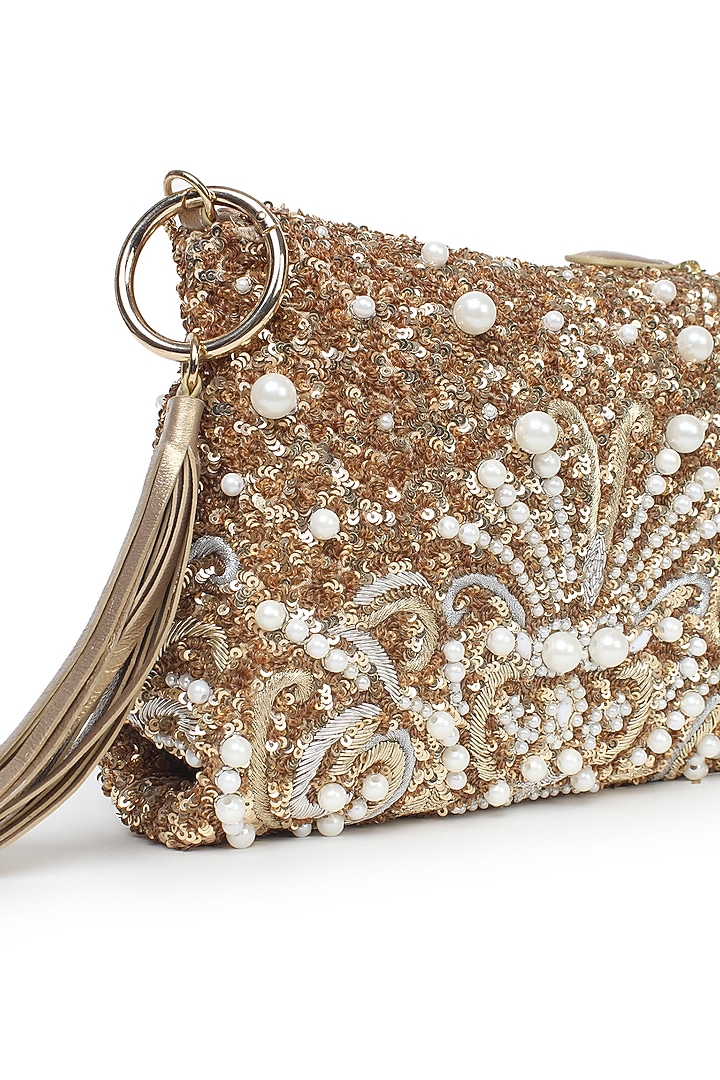 Gold Polyester Embroidered Crossbody Bag by Jasbir Gill at Pernia's Pop Up Shop