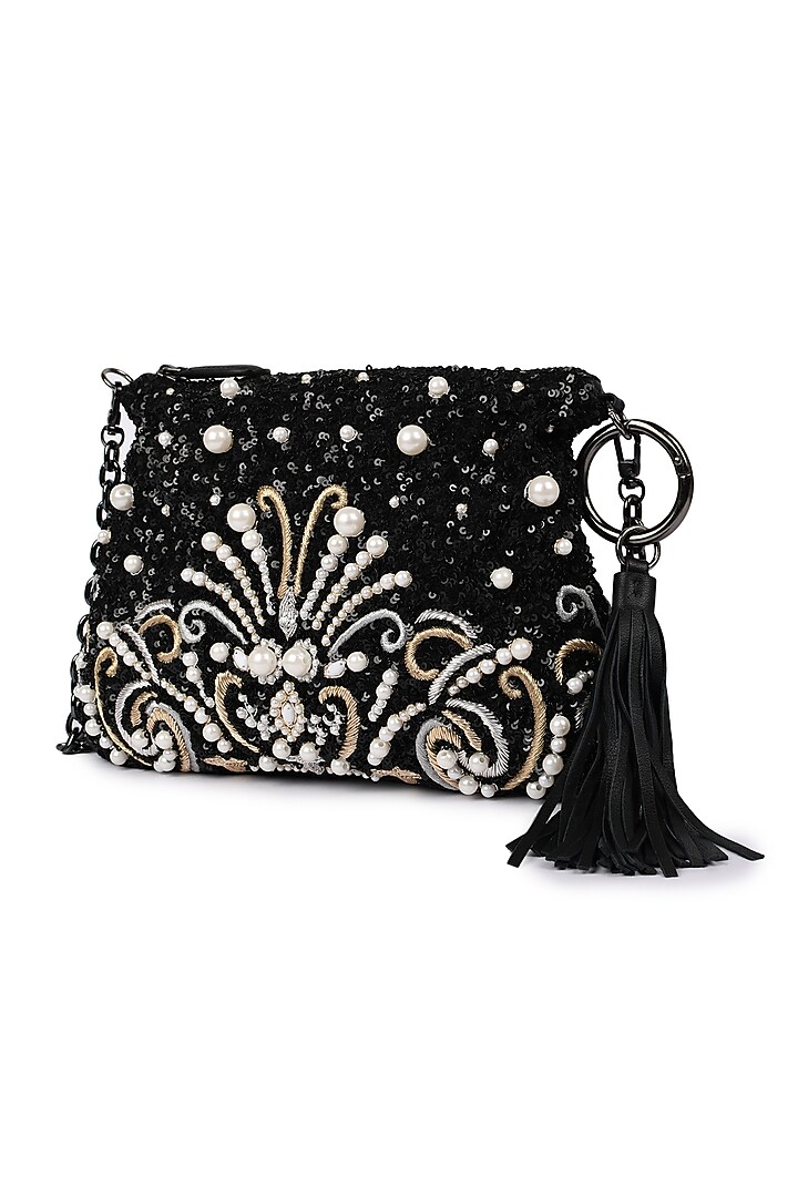 Black Polyester Embroidered Crossbody Bag by Jasbir Gill at Pernia's Pop Up Shop