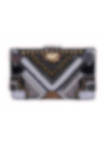 Multi-Colored Polyester Embellished Box Clutch by Jasbir Gill