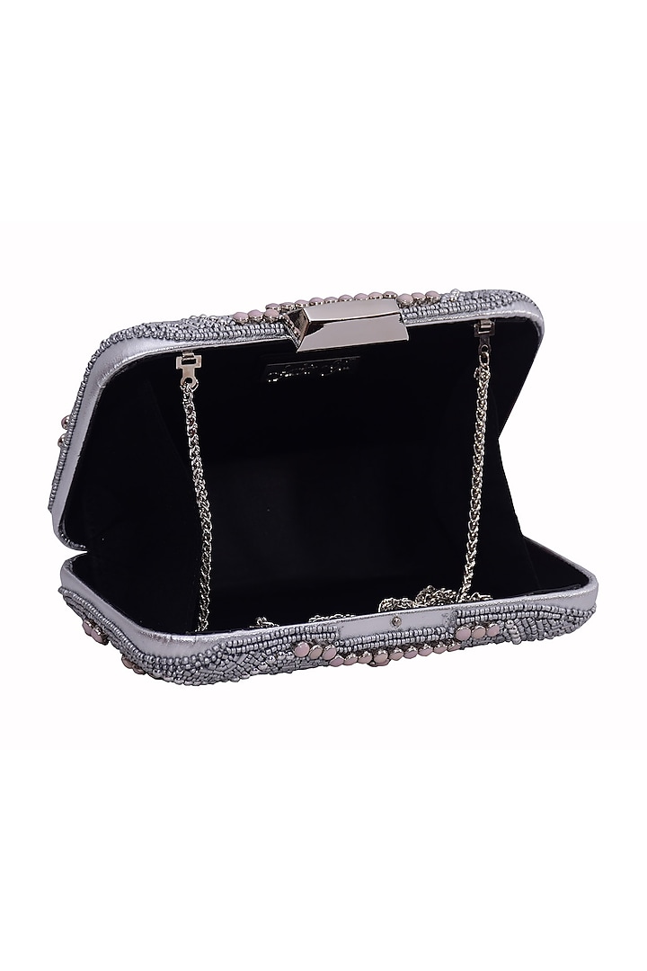 Silver Genuine Leather Embellished Box Clutch by Jasbir Gill at Pernia's Pop Up Shop