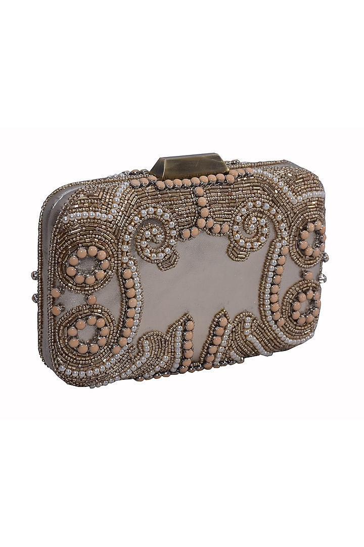 Gold Genuine Leather Embellished Box Clutch by Jasbir Gill at Pernia's Pop Up Shop