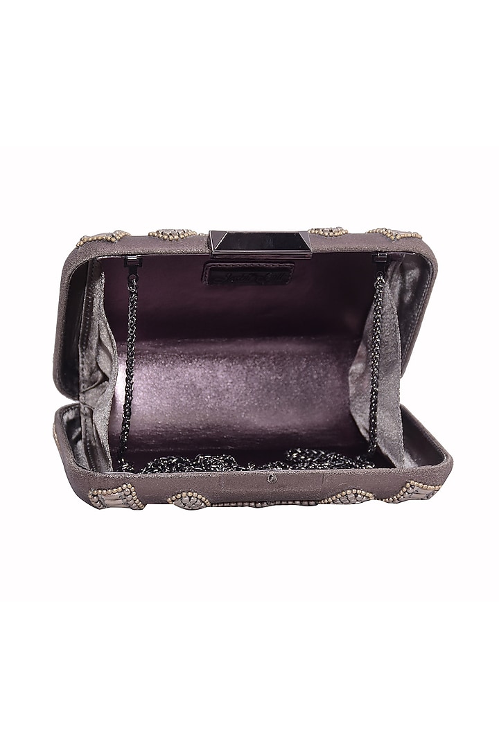 Silver Genuine Leather Embroidered Box Clutch by Jasbir Gill at Pernia's Pop Up Shop