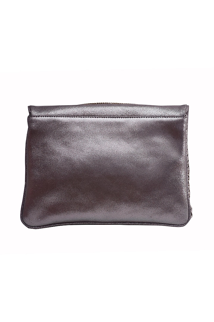 Silver Genuine Leather Embroidered Clutch by Jasbir Gill at Pernia's Pop Up Shop