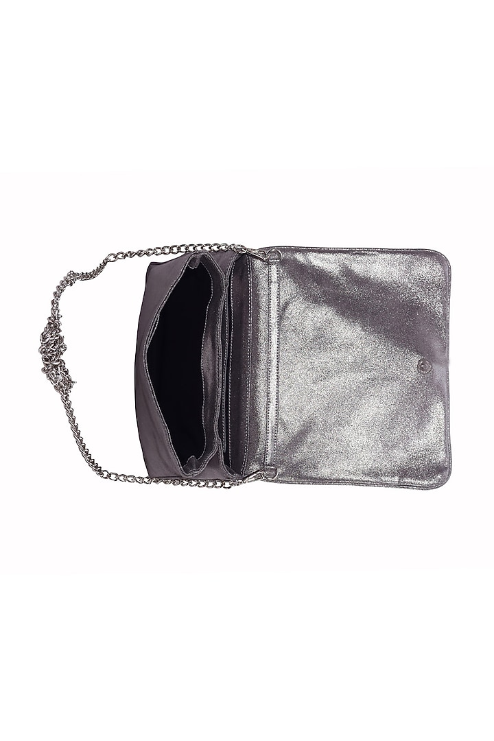 Silver Genuine Leather Embroidered Clutch by Jasbir Gill at Pernia's Pop Up Shop
