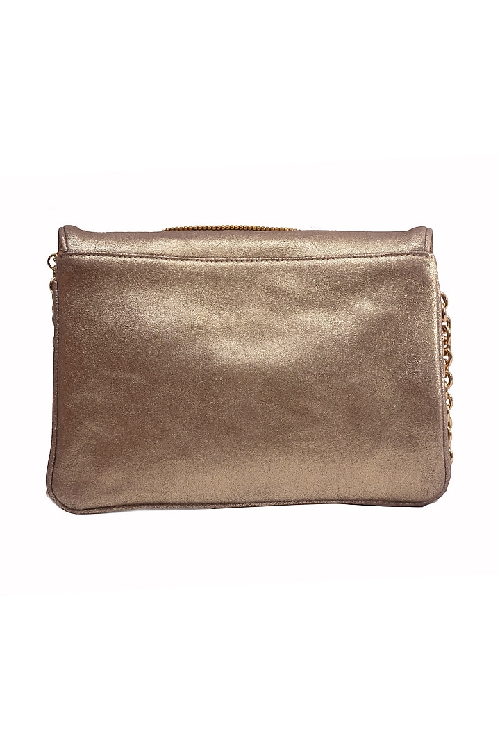 Gold Genuine Leather Embroidered Clutch by Jasbir Gill at Pernia's Pop Up Shop