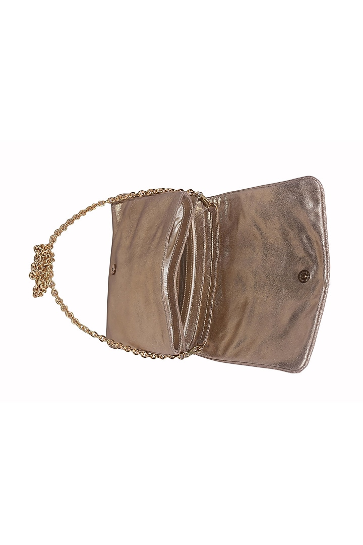 Gold Genuine Leather Embroidered Clutch by Jasbir Gill at Pernia's Pop Up Shop