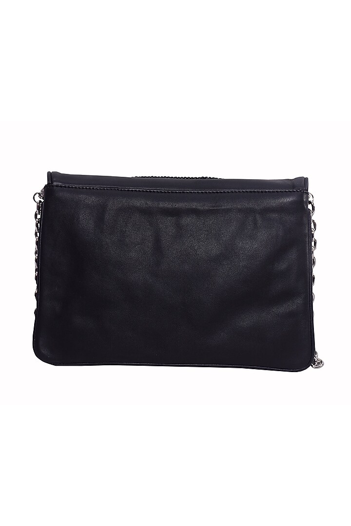 Black Genuine Leather Embroidered Clutch by Jasbir Gill at Pernia's Pop Up Shop