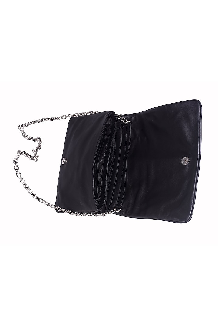 Black Genuine Leather Embroidered Clutch by Jasbir Gill at Pernia's Pop Up Shop