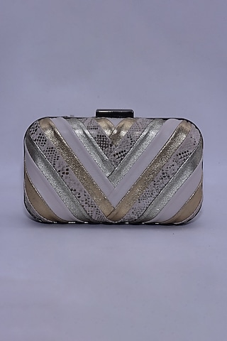 Multi-Colored Genuine Leather Chevron Box Clutch by Jasbir Gill