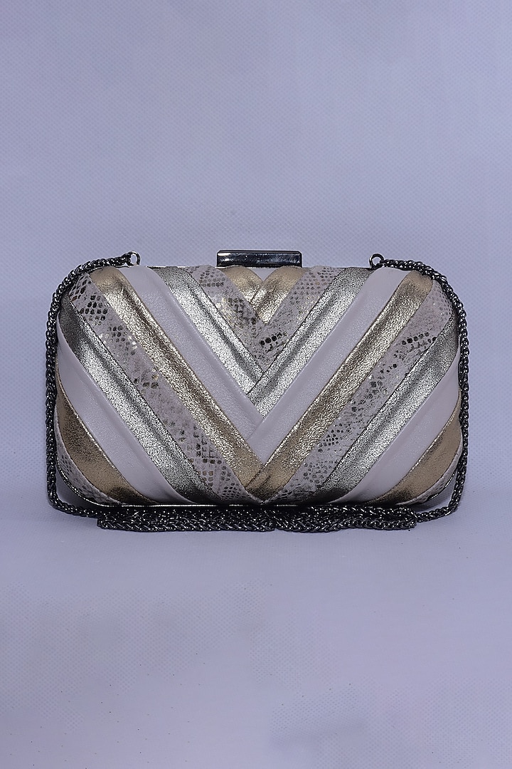 Multi-Colored Genuine Leather Chevron Box Clutch by Jasbir Gill at Pernia's Pop Up Shop