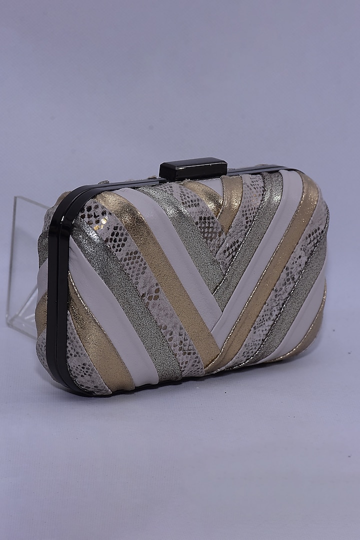 Multi-Colored Genuine Leather Chevron Box Clutch by Jasbir Gill at Pernia's Pop Up Shop