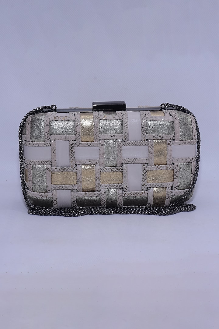 Multi-Colored Genuine Leather Chevron Box Clutch by Jasbir Gill at Pernia's Pop Up Shop