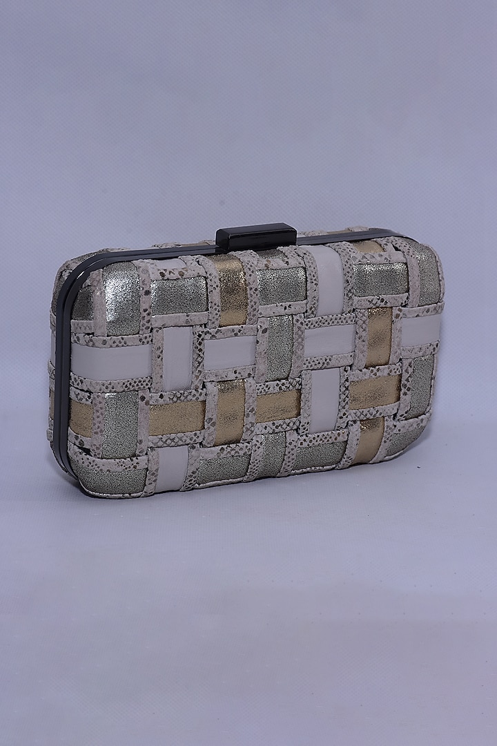Multi-Colored Genuine Leather Chevron Box Clutch by Jasbir Gill at Pernia's Pop Up Shop