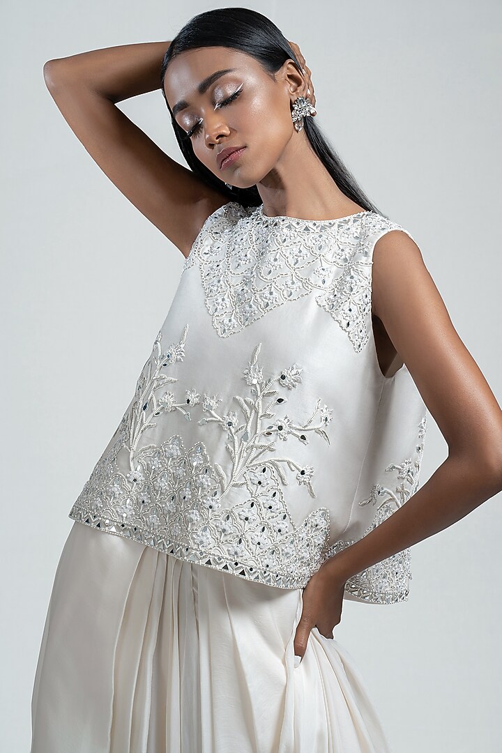White Embroidered Skirt Set by Jyoti Sachdev Iyer at Pernia's Pop Up Shop