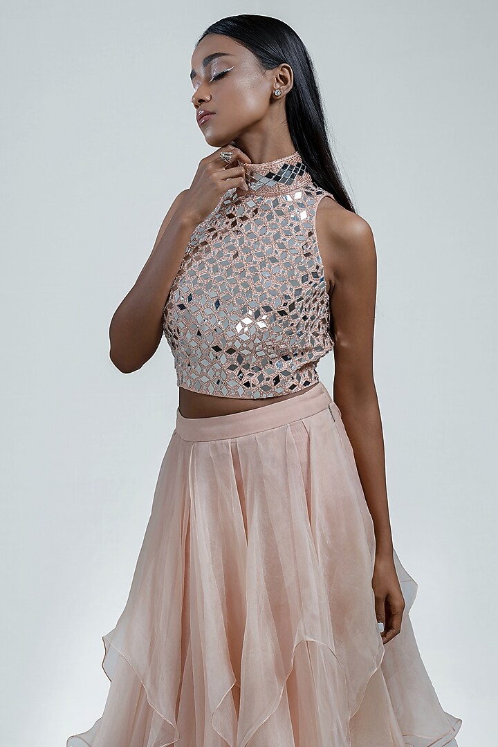 Peach Embroidered Skirt Set by Jyoti Sachdev Iyer at Pernia's Pop Up Shop