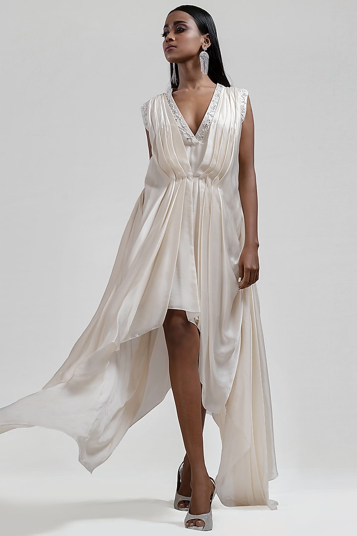 White Draped Dress by Jyoti Sachdev Iyer
