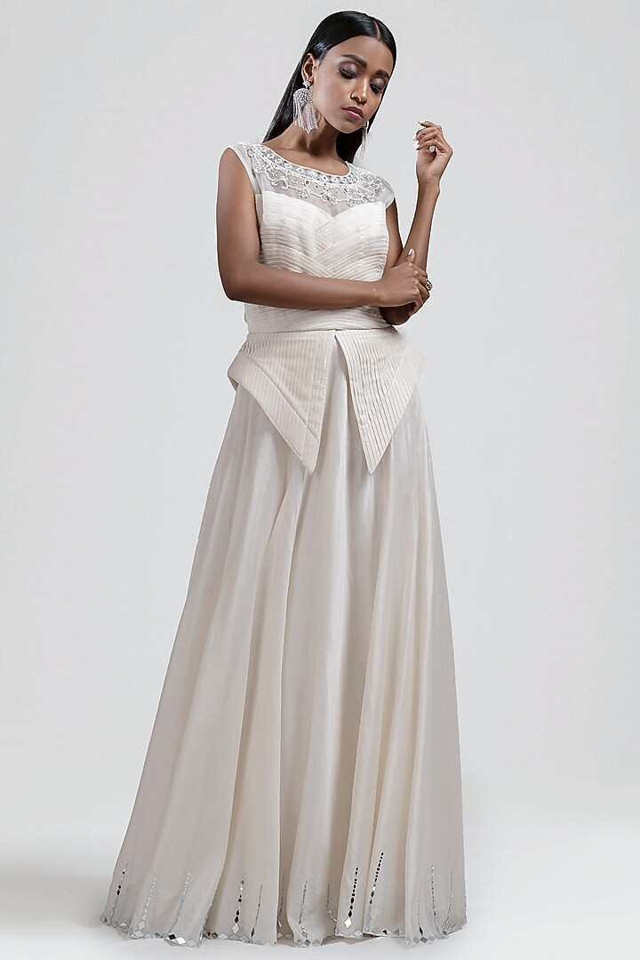 White Embroidered Pleated Cocktail Dress by Jyoti Sachdev Iyer at Pernia's Pop Up Shop