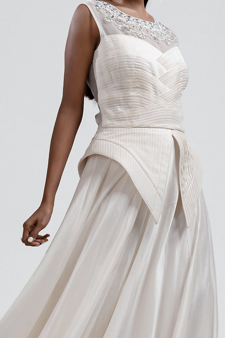White Embroidered Pleated Cocktail Dress by Jyoti Sachdev Iyer at Pernia's Pop Up Shop
