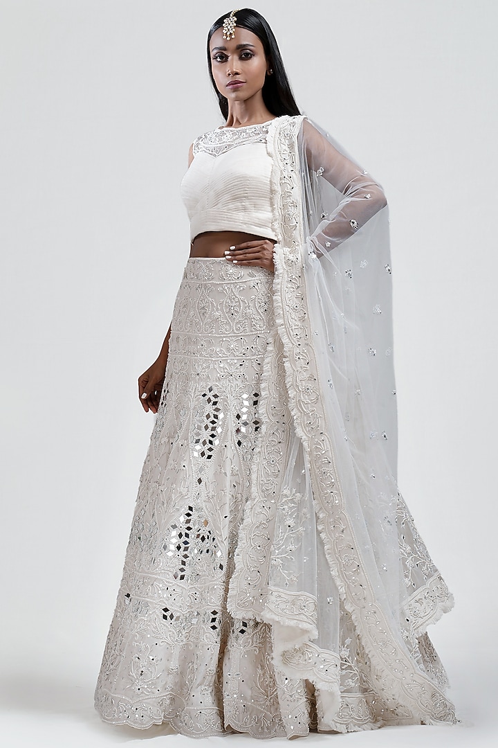 White Embroidered Lehenga Set by Jyoti Sachdev Iyer