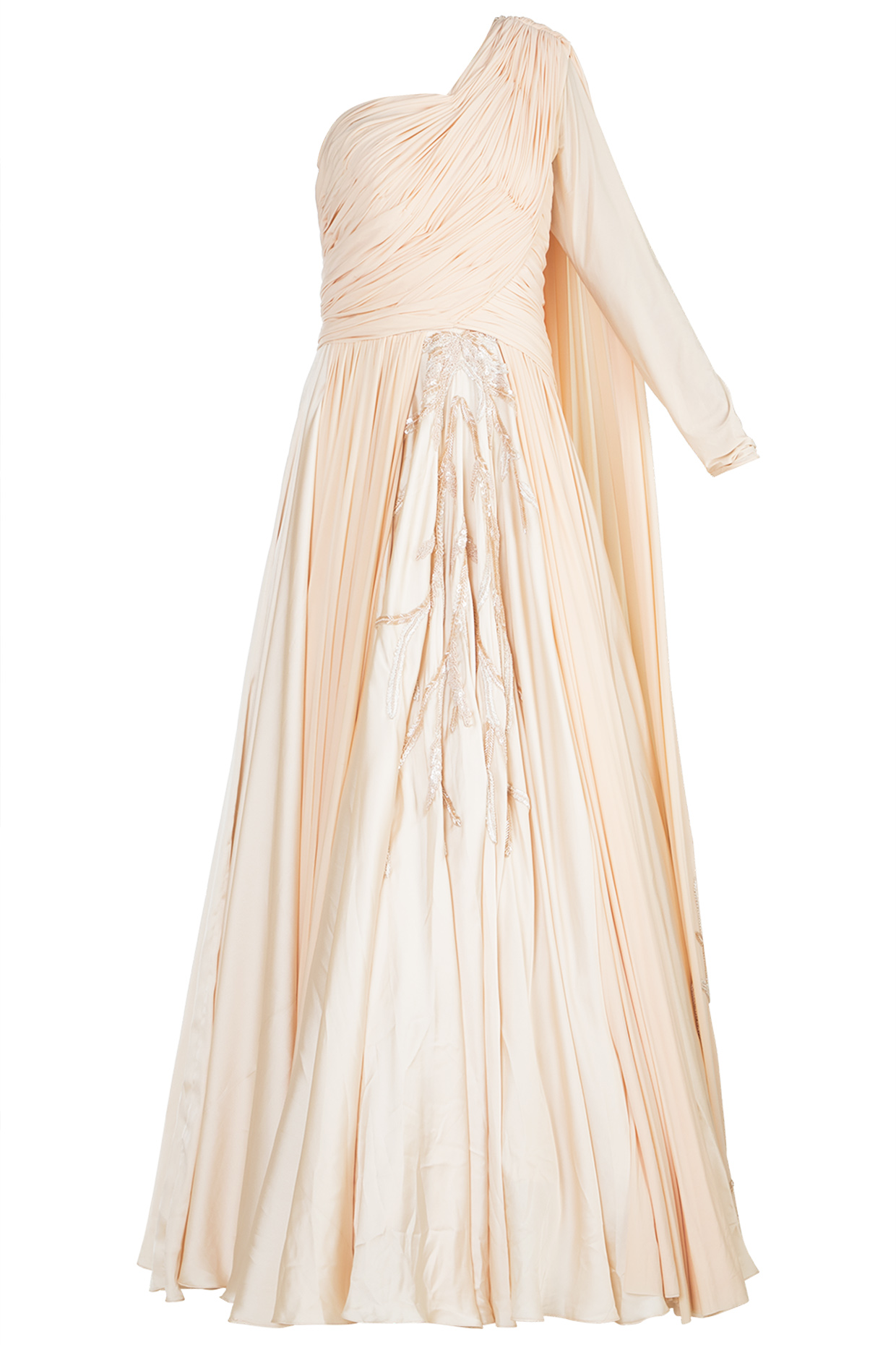 Peach Embroidered One Shoulder Engagement Gown by Jyoti Sachdev Iyer at Pernia's Pop Up Shop