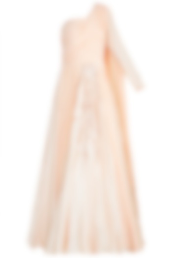Peach Embroidered One Shoulder Gown by Jyoti Sachdev Iyer