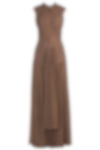 Brown Embroidered Draped Gown by Jyoti Sachdev Iyer