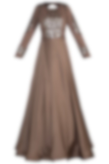 Brown Sequins Embroidered Draped Gown by Jyoti Sachdev Iyer