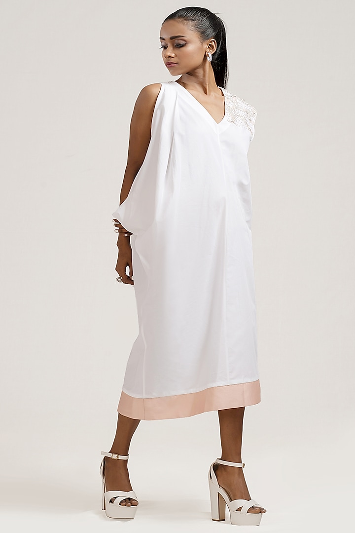 White Draped Dress With Sequins Embroidery by Jyoti Sachdev Iyer