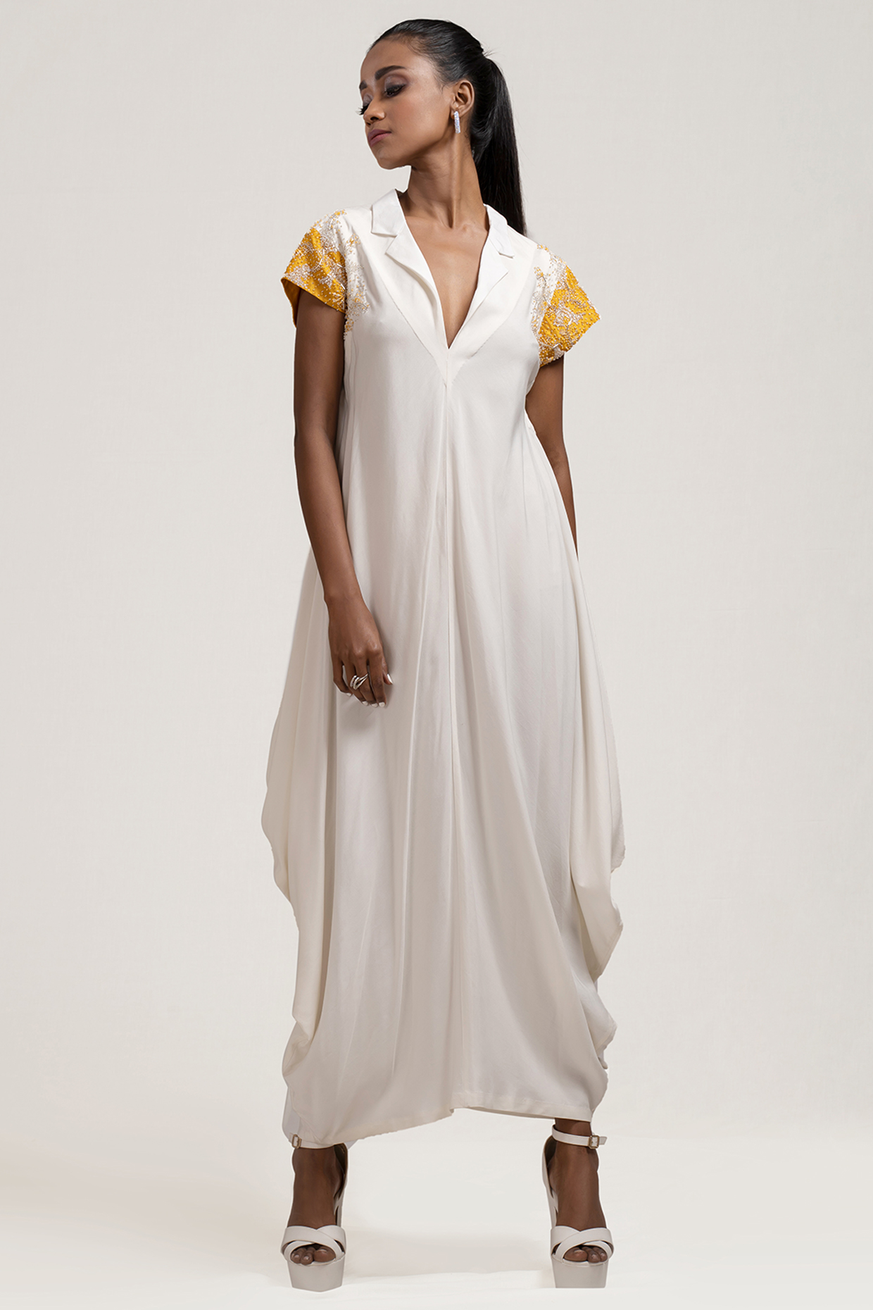 Ivory Sequins Embroidered Summer Dress by Jyoti Sachdev Iyer at Pernia's Pop Up Shop