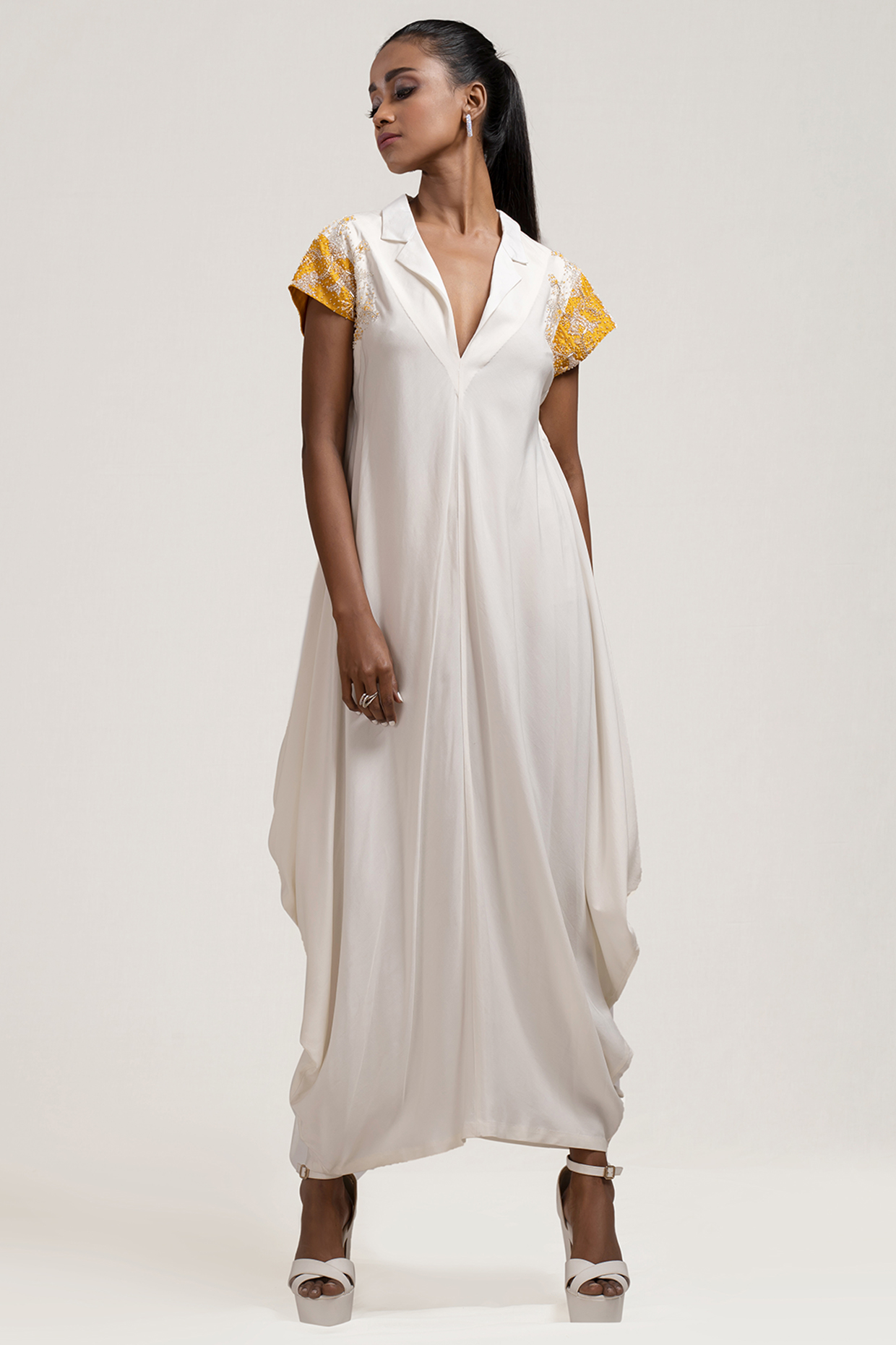 Ivory Sequins Embroidered Dress by Jyoti Sachdev Iyer